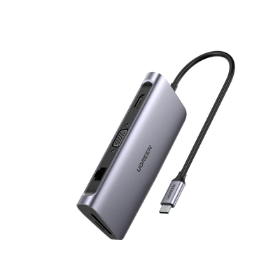 HUB USB-C a 3 USB 3.0 / HDMI 4K@30Hz / RJ45 ( Gigabit Ethernet)  / VGA / Lector Tarjetas SD+TF (Uso Simultáneo) / USB C PD Carga 100W /  9 en 1
