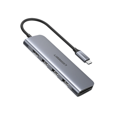 HUB USB-C a HDMI 4K@30Hz  / 3 Puertos USB 3.0 / Lector Tarjeta SD+TF (Uso Simultáneo) / Caja de Aluminio / 6 en 1