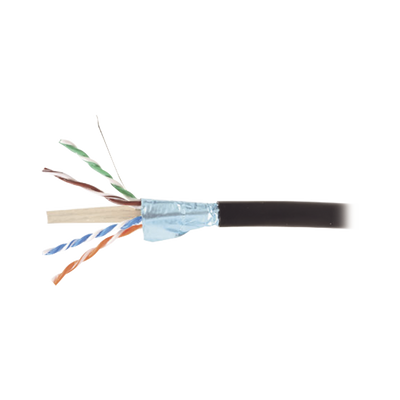 Bobina de Cable Blindado F/UTP de 4 Pares, Para Exterior con Gel, Cat6A (23 AWG), Industrial para Climas Extremos, Enterrado Directo, Color Negro, 305 m