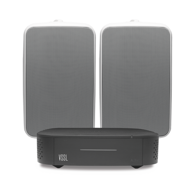 KIT Amplificador VSSL A1X | 2 Bocinas para Montaje Superficial de 6in de TruAudio Modelo OP62WT | Color Blanco IP66