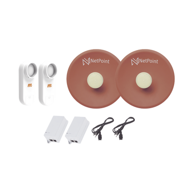 Kit de 2 radios C5X con antenas NPPROS2PACK (27 dBi), rango de frecuencia extendida (4.9 a 6.4 GHz), incluye inyector POE  y cable de alimentación