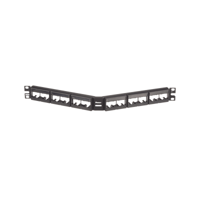 Panel de Parcheo Modular Mini-Com (Sin Conectores), Angulado, Sin Blindaje, Con Etiqueta y Cubierta, de 24 puertos, 1UR