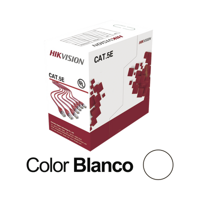 Bobina de Cable UTP 305 Metros / Cat5E (24 AWG) / Color Blanco / PVC (CM) / Uso en Interior / 100% Cobre / Para Aplicaciones de CCTV y Redes de Datos