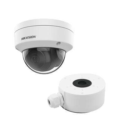 KIT DE CÁMARA + MONTAJE / Domo IP 4 Megapixel / Lente 2.8 mm / 30 mts IR / WDR 120 dB / Exterior IP67 / Hik-Connect P2P / H.265+ / PoE