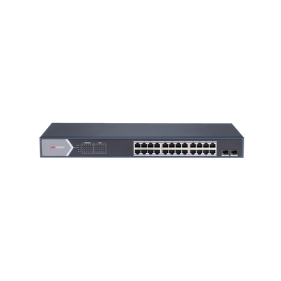 Switch Gigabit PoE+ / Administrable / 24 puertos 10/100/1000 Mbps PoE+ / 2 puertos SFP / configuración remota desde Hik-PartnerPro / PoE hasta 250 metros / 370 W