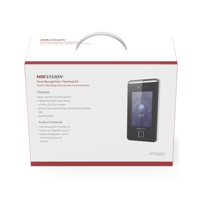Kit de Control de Acceso TODO INCLUIDO con Lector de Rostros, QRs , Tarjetas y Huellas / 3,000 Rostros / Compatible con App HIKConnect / Videoportero / Incluye Electroimán  Botón de Salida y Montajes Z y L para imán