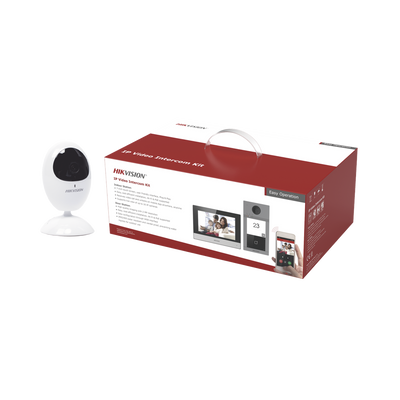 Kit de Videoportero IP PoE Estandar con llamada a App de Smartphone (Hik-Connect) / Apertura con tarjeta MIFARE / Frente de calle IK08 & IP65 / Soporta 2 puertas + 1 Cámara WiFi / DS-2CV2U21FD-IW