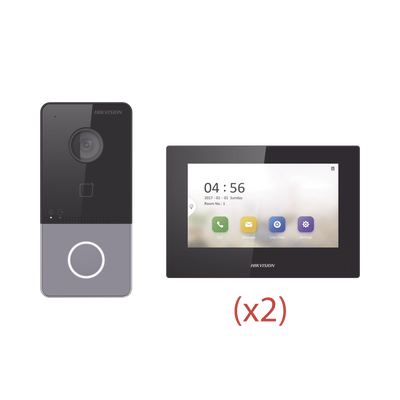 Kit de Videoportero IP LITE con llamada a App de Smartphone (Hik-Connect) / Apertura con tarjeta / Soporta PoE Estándar / Incluye 2 MONITORES