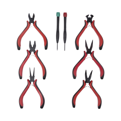 Juego de Herramientas con 6 Pinzas Eléctricas de 4.5" + 2 Desarmadores de Precisión (Plano y Cruz).