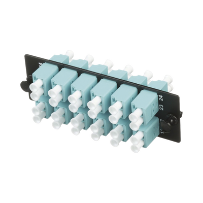 Placa Acopladora de Fibra Optica FAP, Con 12 Conectores LC Duplex (24 Fibras), Para Fibra Multimodo OM3/OM4, Color Aqua