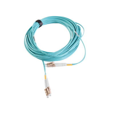 Jumper de Fibra Óptica Multimodo 50/125 XGLO OM3, LC-LC Duplex, OFNR, Color Aqua, 15 Metros