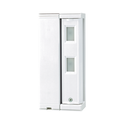 Sensor de Movimiento / Tipo Cortina / Ajuste de detección 2m o 5m / 100% Exterior / Inalambrico (Alimentación)/Compatible con cualquier panel de alarma / Proteja fachadas, puertas, ventanas, balcones y mas!