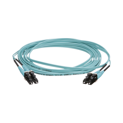 Jumper de Fibra Optica Multimodo 50/125 OM4, LC-LC Duplex, OFNR (Riser), Color Aqua, 3 Metros