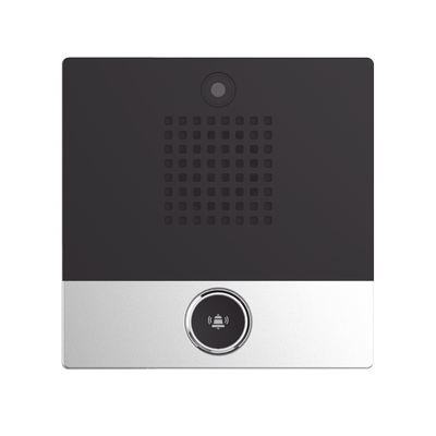 Mini video Intercomunicador para hotelería y hospitales, con diseño elegante, PoE, cámara 1Mpx, 1 botón, 1 relevador integrado de salida y entrada.