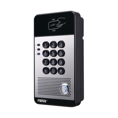 Audio Portero IP con 2 líneas SIP, relevador integrado, teclado numérico y lectora de tarjetas RFID para control de acceso, PoE