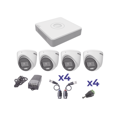 KIT COLORVU TURBOHD 1080pLite / DVR 4 Canales / 4 Cámaras Eyeball (exterior) / Transceptores / Conectores / Fuente de Poder Profesional