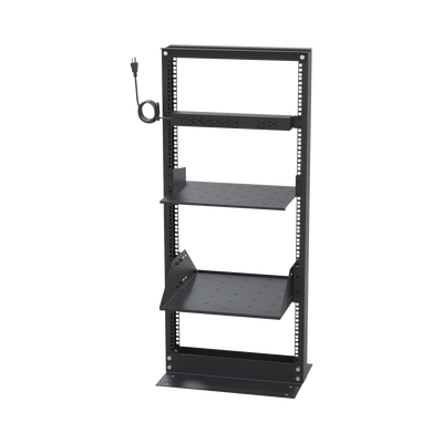 Kit de Rack Estándar 19", 24 UR con 2 Charolas  y PDU (8 tomas). Ideal para UPS y Servidores tipo Torre.