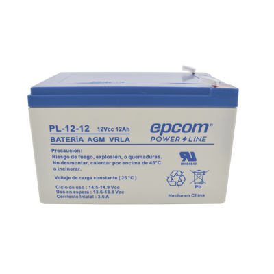 Batería de Respaldo para equipo electrónico / UL / 12V @ 12 Ah / Tecnología AGM-VRLA / Uso en : Alarmas de intrusión / Incendio / Control de acceso / CCTV / Terminales tipo F2
