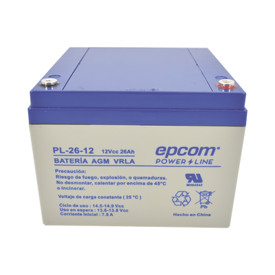 Batería de Respaldo para equipo electrónico / UL / 12V @ 26 Ah / Tecnología AGM-VRLA / Uso en: Alarmas  de intrusión / Incendio / Control de acceso / Video Vigilancia / Terminales tipo M5 ( HEX ).
