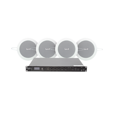 KIT de Amplificador de 120W para Escritorio | 4 Altavoces de Plafón de 4in | 3 - 6W | Sistema 70/100V