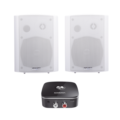 Kit  Altavoces + Modulo Receptor BT | Montaje en Pared | 2x20W RMS | Material ABS y Reja Metálica | Bracket de Metal | Color Blanco