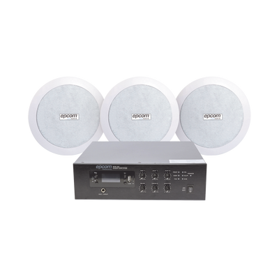 KIT de Amplificador de 120W para Escritorio | 3 Altavoces de Plafón de 5.5in | 3.75 - 30W | Sistema 70/100V