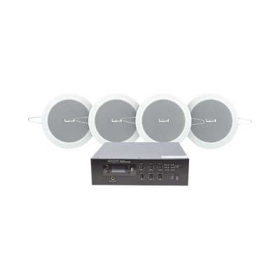 KIT de Amplificador de 120W para Escritorio | 4 Altavoces de Plafón de 4in | 3 - 6W | Sistema 70/100V