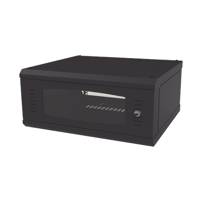 Gabinete de Montaje en Pared, Con Puerta de Cristal, Cuerpo Fijo con Rack, de 19in, 4UR, 535 mm de Profundidad, Color Negro