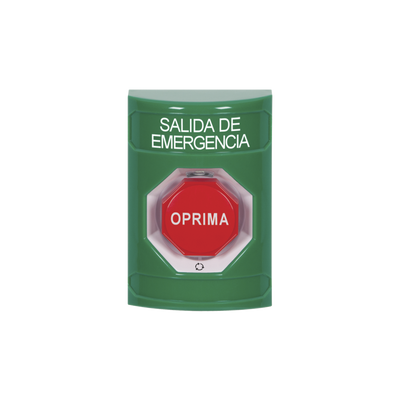 Botón de Salida de Emergencia , Texto en Español,  Acción Mantenida, Girar para Restablecer, LED de iluminación
