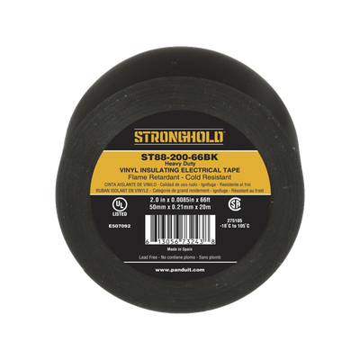 Cinta Eléctrica Para Aislar, de PVC, Trabajo Pesado, Grosor de 0.21 mm (8.5 mil), Ancho de 50 mm, y 20 m de Largo, Uso Interior/Exterior, Color Negro