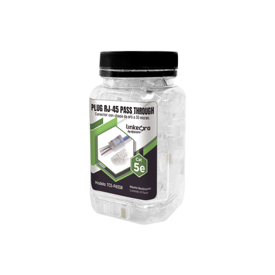 Bote con 50 Plugs Pass through RJ45 Cat5e sin blindaje, con alivio de tensión incluido, chapado de oro a 30 micras para durabilidad extrema