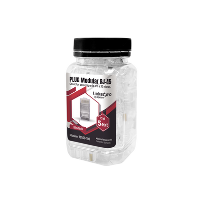 Bote con 100 Piezas de Plug Modular RJ45 Cat5e blindado, chapado de oro a 30 micras para durabilidad extrema CON PIN DE TIERRA