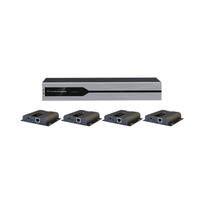 Kit Divisor y Extensor HDMI (Extender Splitter)  / Divide 1 Fuente HDMI a 4 Pantallas / Extiende la señal HDMI hasta 120 m / Resolución 4Kx2K @ 30 Hz / Cat 5e/6/6a / Uso 24/7 / Longitud del cable autoajustable / Alimente solo el Tx (PoC).