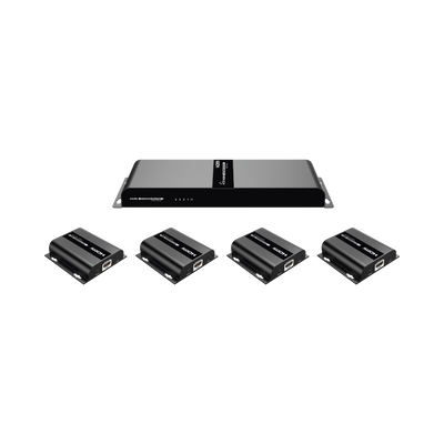 Kit Divisor y Extensor HDMI (Extender Splitter)  / Divide 1 Fuente HDMI a 4 Pantallas / Extiende la señal HDMI hasta 120 m / Resolución 1080P @ 60 Hz / Cat 5e/6/6a / Soporta IR / Baja Latencia / Uso24/7 / Alimente solo el Tx (PoC).