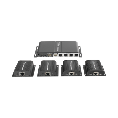 Kit Divisor y Extensor HDMI (Extender Splitter)  / Divide 1 Fuente HDMI a 4 Pantallas / Extiende la señal HDMI hasta 40 m / Resolución 1080P @ 60 Hz / Cat 6/6a/7 / Cero Latencia / Salida Loop en el Tx / IR / Alimente solo el Tx (PoC).