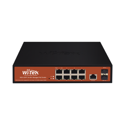 Switch Administrable de 8 puertos Gigabit Ethernet con PoE 802.3 af/at y 24V Pasivo + 2 SFP Gigabit, 150 W